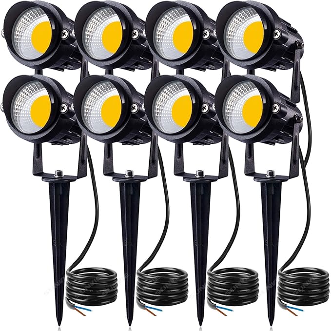 SUNVIE 12W LED Landscape Lights Low Voltage (AC/DC 12V) Waterproof Garden Pathway Lights Super Warm White (900LM) Walls Trees Flags Outdoor Spotlights with Spike Stand (8 Pack) SUNVIE