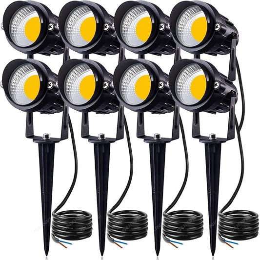 SUNVIE 12W LED Landscape Lights Low Voltage (AC/DC 12V) Waterproof Garden Pathway Lights Super Warm White (900LM) Walls Trees Flags Outdoor Spotlights with Spike Stand (8 Pack) SUNVIE