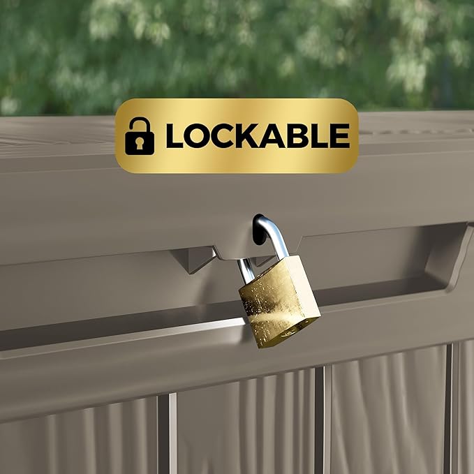 TARKARI 80 Gallon Lockable Resin Deck Box, Waterproof & UV-Resistant Outdoor Storage Box for Outdoor Cushion Storage, Garden Tools & Pool Accessories Storage, Coffee Home