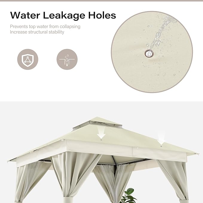 LAUSAINT HOME Semi-Permanent Outdoor Patio Gazebo 10'x10', Heavy Duty Party Tent Shelter with Double Roofs, Mosquito Nettings and Privacy Screens for Backyard, Garden, Lawn, Cream White LAUSAINTHOME