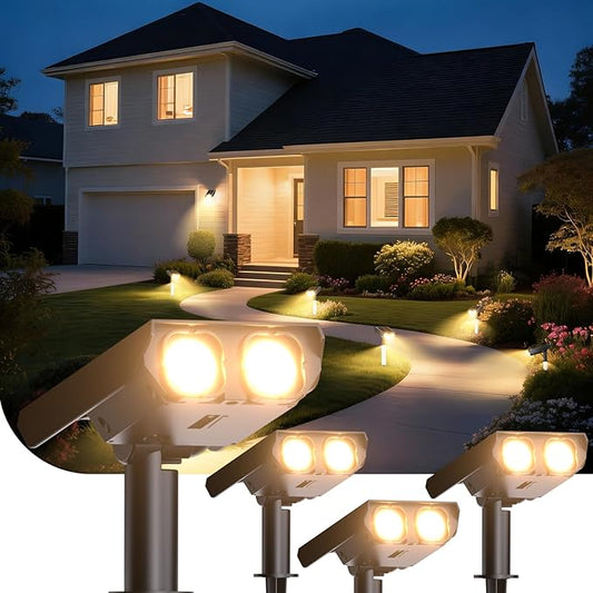Solar Spot Lights Outdoor Adjustable Beam & PC Light Guide Column, 4 Pack Solar Lights Outdoor Waterproof IP65, 2 Modes & Auto On/Off Landscape Spotlights for Garden, Yard, Pathway, Tree (Warm Yellow) Rootora