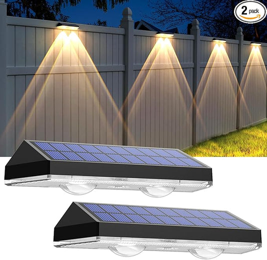 Solar Fence Lights - 2PK Solar Outdoor Light Warm White/Daylight White/Cold White 3 Modes Deck Lights for Outside, Deck Fences, Stair Railings, Pools and Walls LIANGLOME