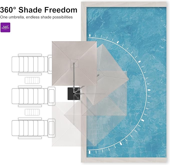 PURPLE LEAF Patio Umbrella 9' X 9' Rectangle Cantilever Umbrella Large Aluminum Outdoor Umbrellas with 360-degree Rotation & UPF40+ Premium Fabric for Deck Pool Garden Yard, Sand Dune Rootora
