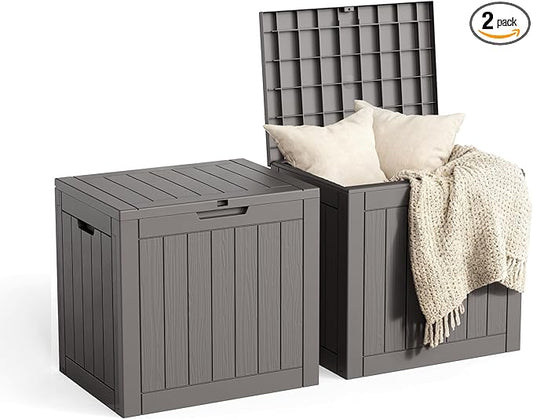 30 Gallon Outdoor Storage Box, Large Resin Deck Box for Patio Cushions, Garden Tools, Pool Accessories, Waterproof and Lockable Design, Storage Bench for Backyard & Deck(Gray) Rootora