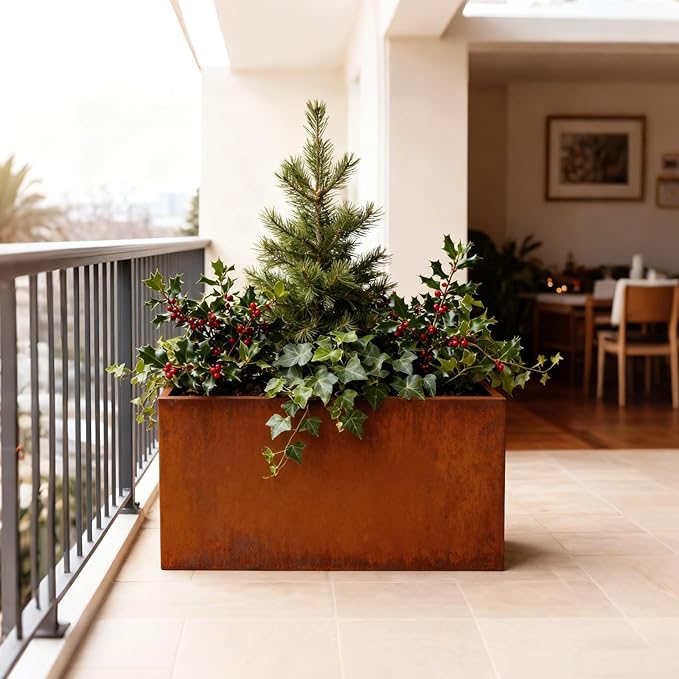 Corten Steel Outdoor Planter Box 32" x 15" x 24" for Outdoor Plants Metal Rectangle Planter Spliced Flower Box with Partitions for Outside,Indoor,Garden (Corten, 32 * 15 * 24) DISCOVERINGBEAUTY