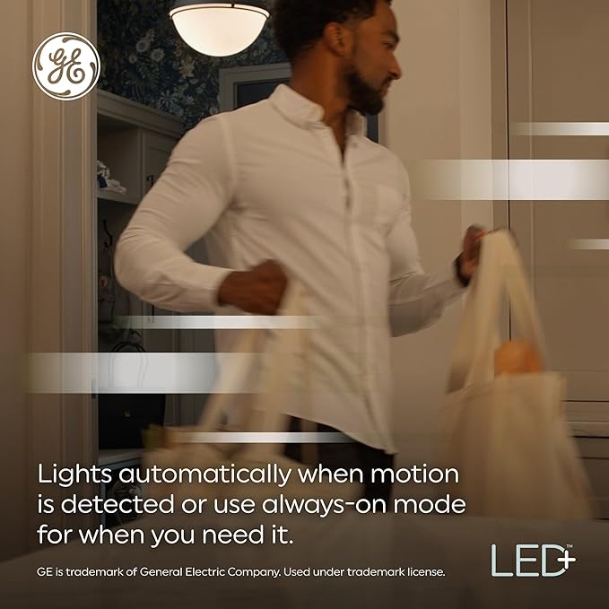 GE LED+ Motion Sensor LED Light Bulbs, 12W, Outdoor Security Lights, A21, Warm White (2 Count)(Pack of 4) GELighting