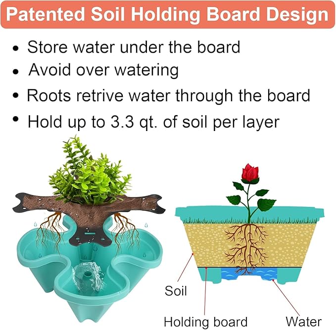 Vertical Planter 3 Tier Stackable Planters Garden Planters Strawberry Herb Flower and Vegetable Planter Indoor Outdoor Gardening Pots with Removable Wheels and Tools GameXcel
