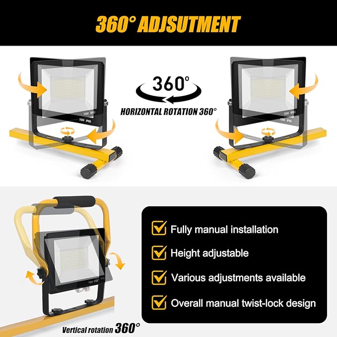 21000Lumen LED Work Lights with Stand - 3 Head Portable Work Light on Stand - IP66 Waterproof Tripod Worklights for Outdoor Indoor Job Site Workshop Garage Construction Site Lighting Rootora