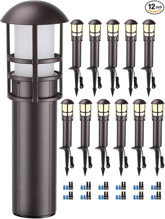 LEONLITE 12-Pack Low Voltage Landscape Pathway Lights 3W Landscape Lighting 12-24V LED Bollard Path Lights Wired CRI 90+ Aluminum Pathway Lighting for Walkway Yard Garden, ETL Listed, 3000K Warm White LEONLITE