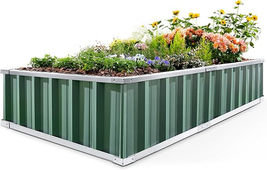 KING BIRD Raised Garden Bed 68"x 36"x 12" Galvanized Steel Metal Outdoor Garden Planter Box Kit with 2 Pairs of Gloves (Green) KINGBIRD