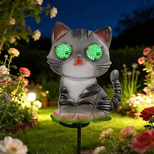 Cat Solar Garden Stakes 39.3inch with Decorative Green Moving LED Eyes, Cat Solar Lights Outdoor Garden Metal Yard Art for Outdoor Decor Lawn Ornament YHSOLAR