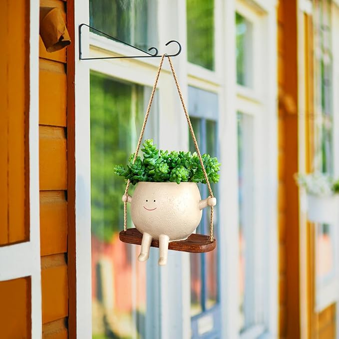 Swing Face Planter Pot Hanging Resin Flower Head Planters for Indoor Outdoor Plants Succulent Pots for String of Pearls Plant Live Gift Ideas for Mother, Christmas UMESONG