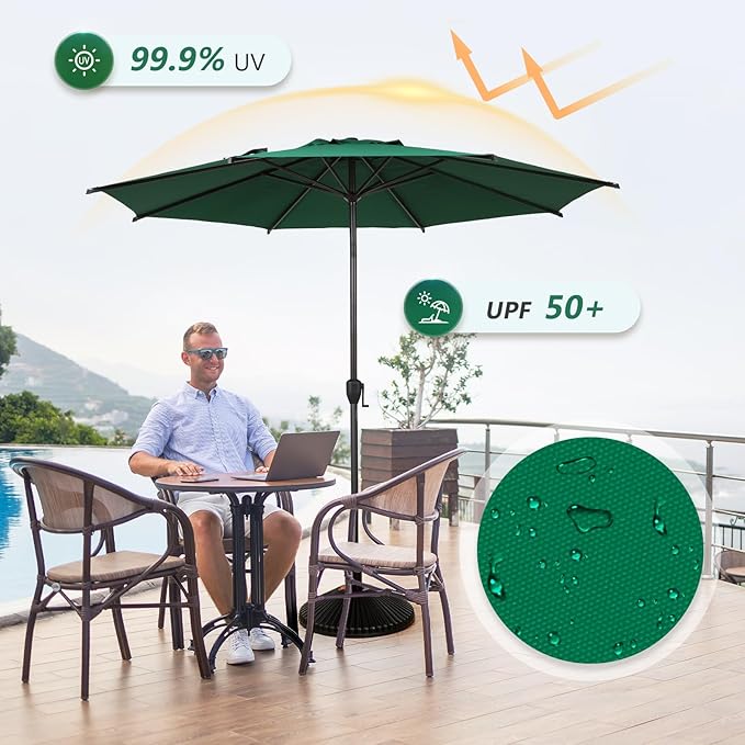 Abba Patio 11FT Lyon Outdoor Patio Umbrella Outdoor Table Umbrella with Push Button Tilt and Crank Market Umbrella 8 Sturdy Ribs UV Protection Waterproof for Garden Deck Backyard Pool Dark Green AbbaPatio