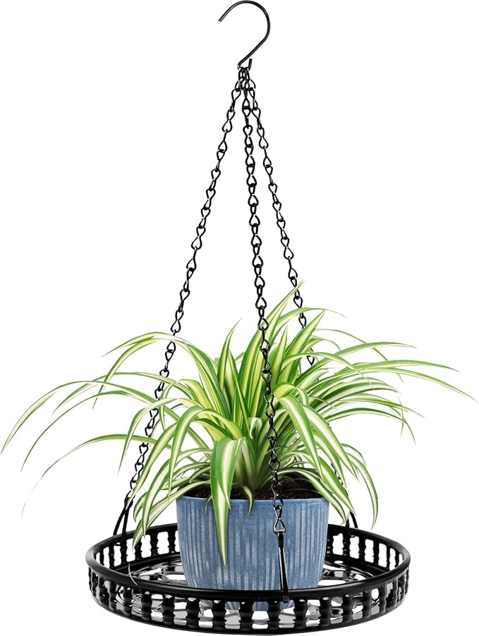 Metal Plant Hanger Indoor Outdoor, Plant Hanger for Indoor Outdoor Plants, Flower Pot Hanging Plant Holder, Hanging Plant Shelf, Black, 1pcs PIKAMAO
