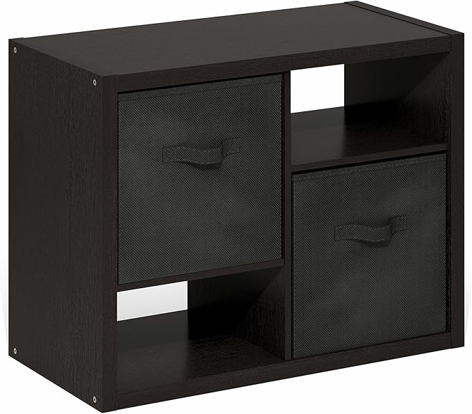 Furinno Viola Storage Shelf, 4-Tier Storage Rack with Bins, Book Shelf, Bookshelf, Display Rack with Drawer Bins, Extra Thick Frame, for Organization, Living Room, Home Office, Black Dark Oak Furinno-FitsYourSpaceFitsYourBudget