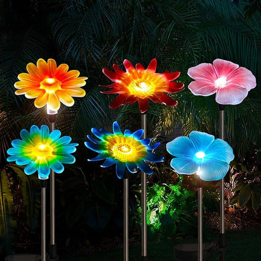 EiGreen 6 Pack Solar Garden Lights Outdoor Decor,Stake Yard Figurine Colorful Flower Light, Housewarming Ornament for Patio, Lawn, Yard, Pathway (Art Deco) EigreenSolaroutdoorlights