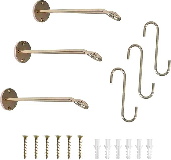 Ilyapa 3 Pack Metal Wall Plant Hangers - 7.5 Inch Plant Hanger for Indoor - Rustic Brass Finish Hooks for Hanging Plants, Baskets, and Macrame - Indoor Hangers for Plants, Lanterns or Wind Chimes Ilyapa