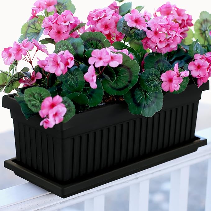 The HC Companies Venetian Window Planter Box w/Drain Plug - Long Planter Box for Windowsills, Balconies & More - Plastic Large Rectangular Outdoor Planters for Herbs & Flowers (24" Black, Pack of 1) TheHCCompanies