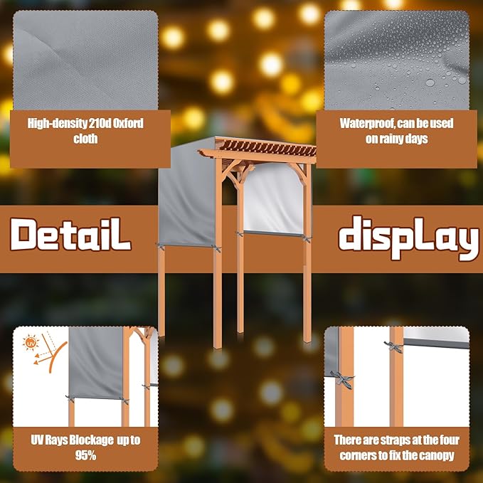 Universal Pergola Replacement Canopy Outdoor Canopy Shade Cover Waterproof Shade Top Cover for Outdoor Patio Porch Backyard(17 x 6.8 ft,Gray) Wowangce