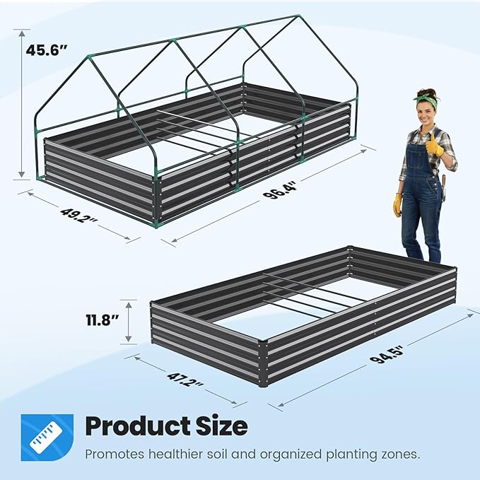 Quictent Raised Garden Bed Galvanized Raised Beds for Gardening Vegetables with Cover 8x4x1 ft Metal Planter Box Outdoor Use (Clear) QUICTENT