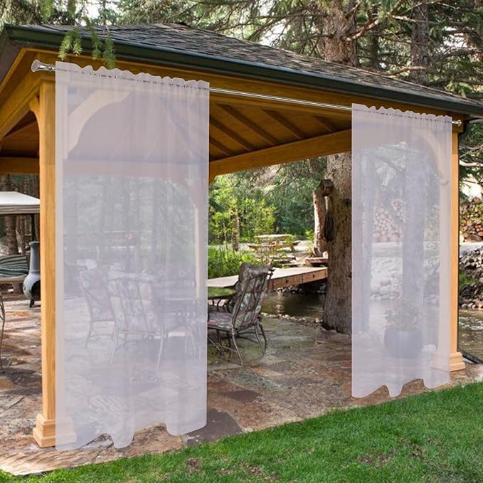 SpaceDresser Waterproof Outdoor Sheer Curtains for Patio - 4 Panels Rod Pocket Indoor Voile Sheer Curtain for Living Room,52W x 96L inch, Silver Grey SpaceDresser