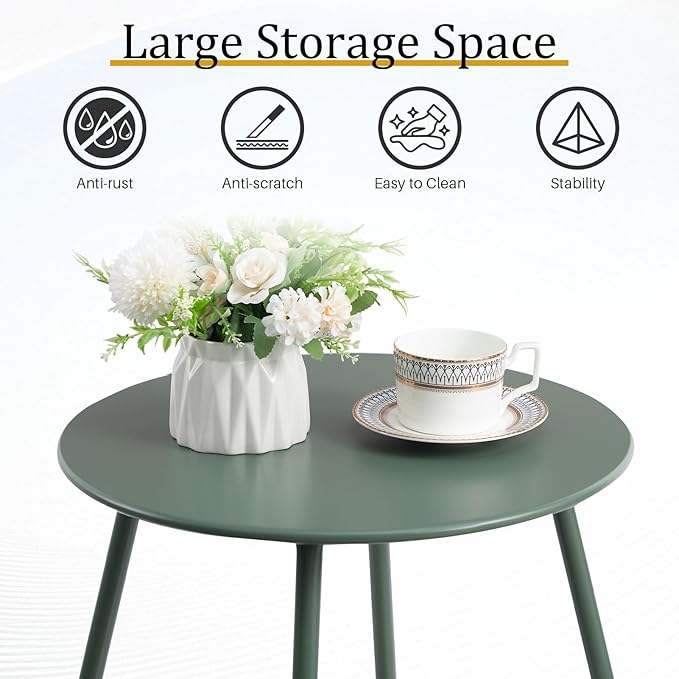HollyHOME Round Metal Side Table, Rust-Resistant Patio Small Plant Stand, Outdoor 17.32'' Portable End Table for Balconies, Gardens, Living Rooms and Bedrooms, Atrovirens HollyHOME