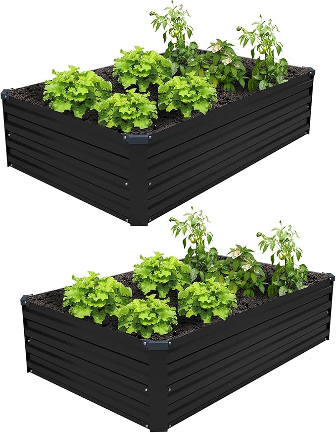 4×3×1FT(2PCS) Galvanized Raised Garden Bed Kit, Metal Planter Boxes,Large Raised Garden Bed for Planting Vegetables,Flowers,Herbs -Black ZUNUDA
