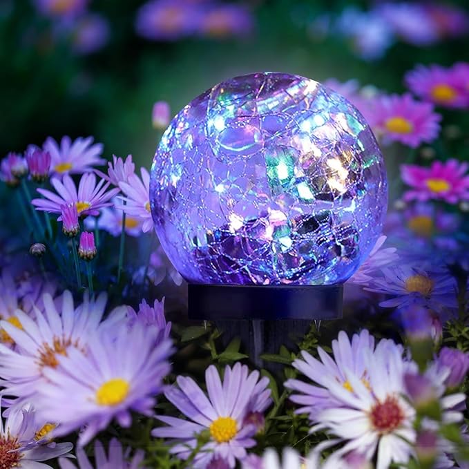 Solar Garden Lights Outdoor Waterproof, 4 Pack 30 LEDs Cracked Glass Ball Light, Ground Landscape Garden Decor, Solar Globe Decorative for Pathway/Patio/Lawn/Yard (Multicolor, 3.9") SyouHome