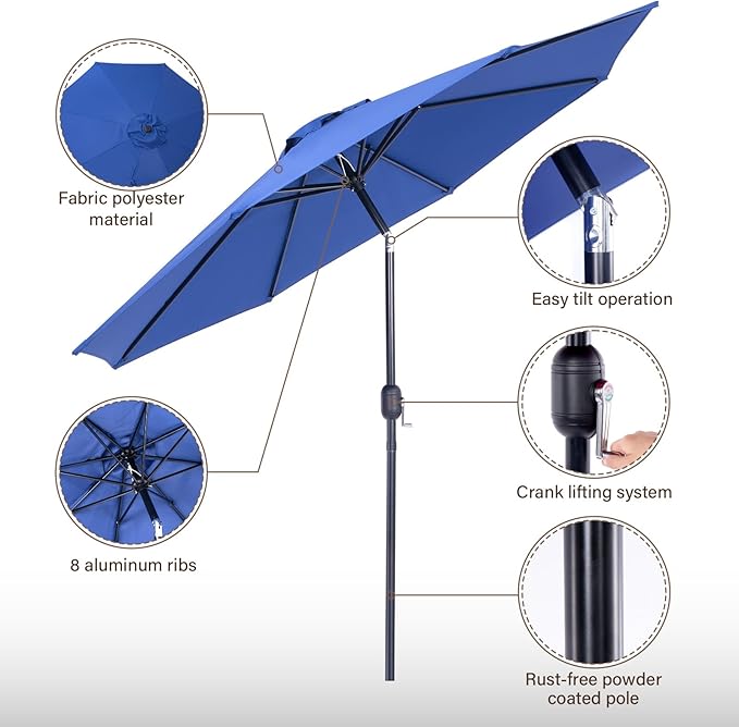 Backyard Expressions 9 ft. Patio Umbrella, Market Table Umbrella w/Tilt and Crank, 8 Ribs BackyardExpressions