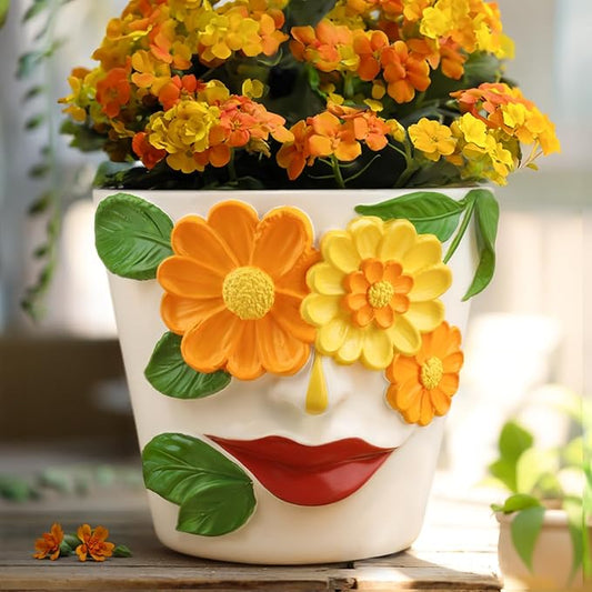 GUGUGO Abstract Face Flower Planters Colorful Unique Rainbow Head Planter with Drainage, Cute Flower Plant pot for Indoor Plants, Eclectic Succulent Gardening Pot for Home Décor (Orange&Yellow, 5Inch) GUGUGOHOMEDECOR