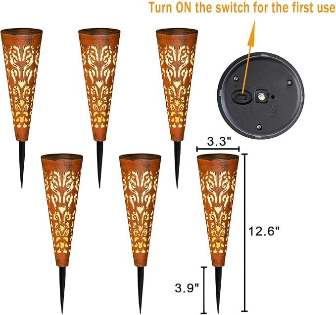 Go2garden 6Pcs Garden Solar Lights Outdoor Stakes Decorative Lighting for Yard, Pathway, Patio Decor Lawn Ornament (Red Copper) Go2garden