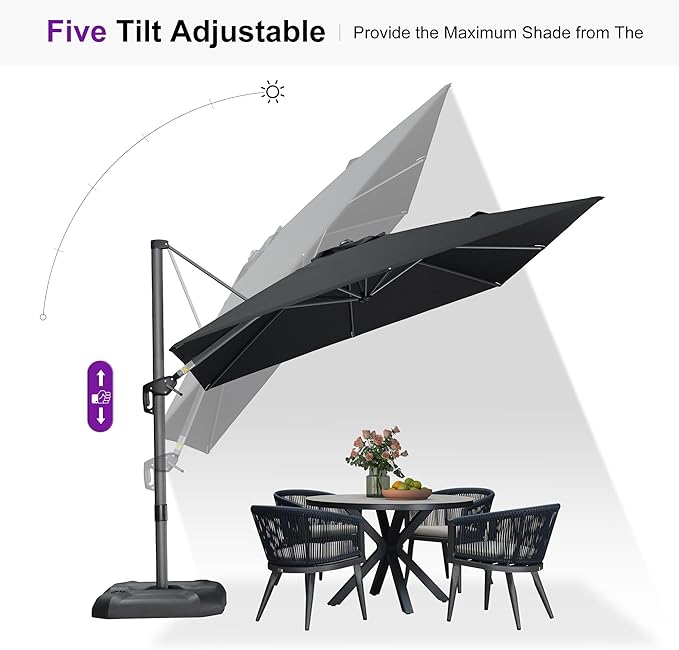 PURPLE LEAF 9 Feet Patio Umbrella Outdoor Cantilever Square Umbrella Aluminum Offset Umbrella with 360-degree Rotation for Garden Deck Pool Patio Black PURPLELEAF