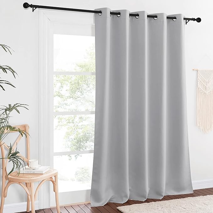 NICETOWN Sliding Door Window Treatment Blackout Patio Door Curtain Panels, Privacy Thermal Drapes for Bedroom Living Room Department with Grommet Top (Silver Grey, W66 x L110) NICETOWN