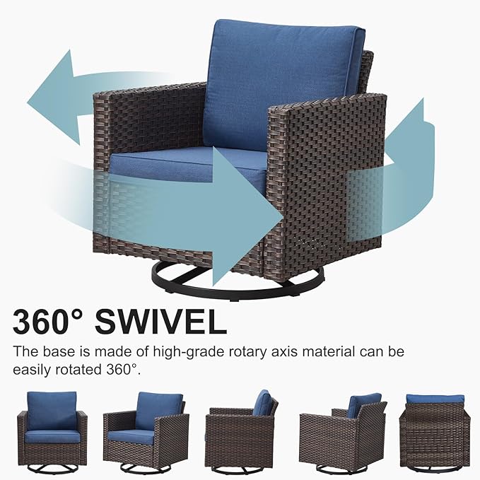 Belord 7 Pieces Patio Furniture Set with Fire Pit Table: Wicker Patio Conversation Set with Outdoor Swivel Glider Rocker Patio Couch Metal Side Table, All Weather Grey Rattan Belord