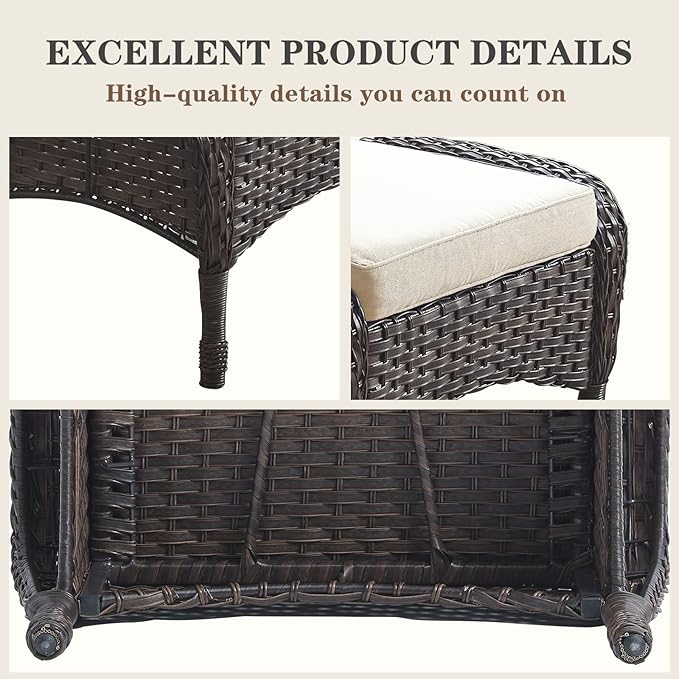 Belord Outdoor Ottomans for Patio Foot Rest - 25 Inch PE Wicker Foot Stool Set of 2 with Removable Cushions for Patio Furniture Sets,All Weather Rattan Ottoman for Balcony Deck Backyard Brown Belord