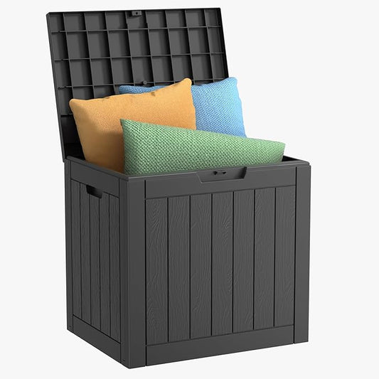 EasyUp 35 Gallon Resin Deck Box Waterproof, UV Resistant Outdoor Storage Box for Delivery, Patio, Garden,and Porch,Striped Black EASYUP