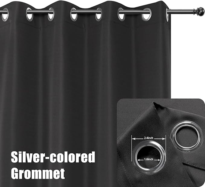 BONZER Waterproof Outdoor Curtains for Patio Porch Pergola Cabana Thick Privacy Wide Grommet Indoor Curtains for Bedroom Living Room, 1 Panel, 110W x 108L inch, Charcoal Bonzer