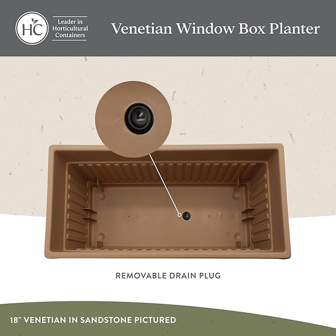 The HC Companies 18 Inch Venetian Window Planter Box with Drainage Plug, Lightweight UV-Resistant Plastic Indoor & Outdoor Planters, 2-Pack Flower Box for Garden & Home Decor, White TheHCCompanies