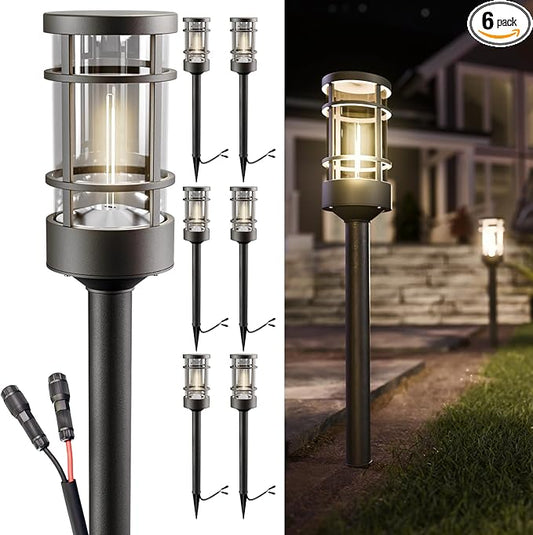 Sunco 6 Pack Low Voltage Garden Pathway Lights, LED Landscape Pathway Lighting, 1.5W, 50 LM, 3000K Warm White, Wet Rated, for Garden Pathway Walkway, Clear Glass Design with Connectors ETL SuncoLighting