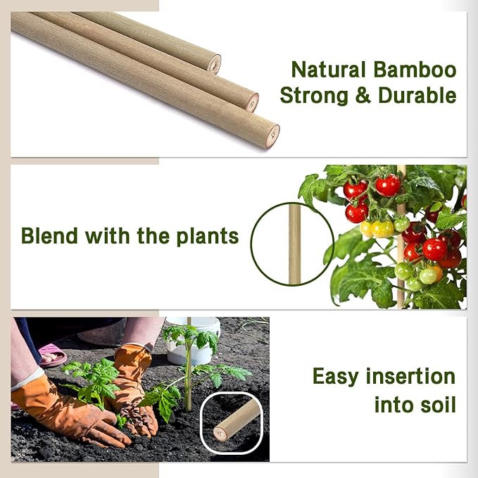 Plant Stakes,18 Inches Natural Garden Bamboo Sticks,BOVITRO 20Pcs Plant Support Stakes for Tomatoes,Beans,Vegetable and Potted Plants BOVITRO
