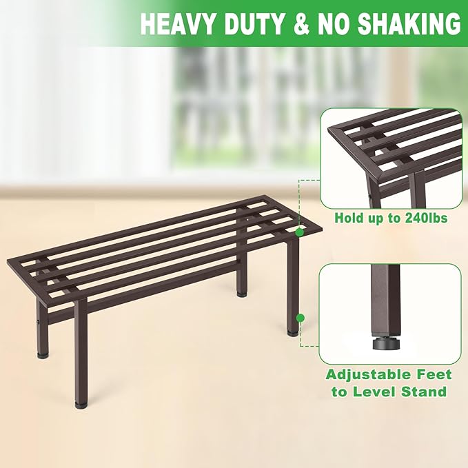 2 Pack Metal Plant Stand Outdoor Plant Shelf Indoor,1 Tier Heavy Duty Plant Stands for Multiple Plants,26" L x 10.12" H x 8.75" W,Coffee Dipion