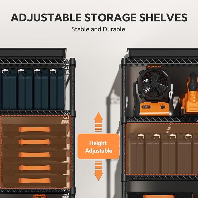 4 Tiers Storage Shelves Load 1400LBS, Metal Shelving Wire Metal Shelving Unit Shelves for Storage Adjustable Garage Shelving for Pantry Kitchen Garage Black 17.7" D x 47.3" W x 62.7" H MEIGAOPLASTICANDMETALHKCOLIMITED