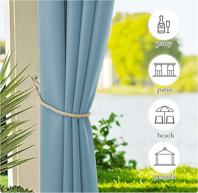 NICETOWN Outdoor Curtains for Patio Waterproof Extra Wide 2 Panels, Rustproof Grommet Indoor Outdoor Porch Curtains & Drapes for Gazebo/Cottage, W72 x L84 Inch, Teal NICETOWN