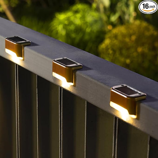 SOLPEX Solar Deck Lights Outdoor 16 Pack, Solar Step Lights Waterproof Led Solar lights for Outdoor Stairs, Step , Fence, Yard, Patio, and Pathway(Warm White) Solpex