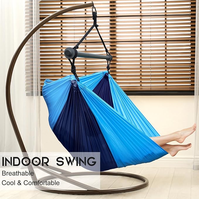 Hammock Chair, Portable Outdoor Hanging Rope Swing, Max 500 Lbs, Collapsible and Lightweight Nylon Parachute Hammocks Chair for Indoor, Backpacking, Travel, Backyard, Patio, Hiking (Navy,Blue) Konosnd