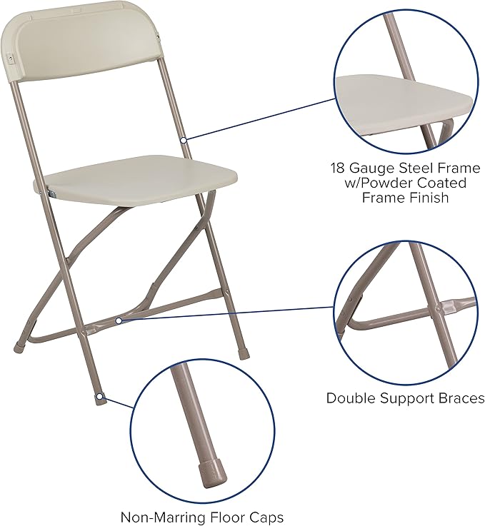 Flash Furniture Hercules Series Plastic Folding Chair - Beige - 4 Pack 650LB Weight Capacity Comfortable Event Chair-Lightweight Folding Chair FlashFurniture