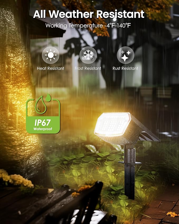 Solar Spot Lights Outdoor IP67 Waterproof 6 Pack, 63 LED 3 Modes Solar Landscape Spotlights for Yard Garden Pathway Wall House Garage (Warm White) Rootora
