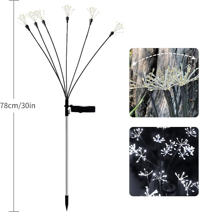JJGoo Solar Garden Lights, New Upgraded 2 Pack Solar Swaying Starburst Light, Waterproof Fireworks Outdoor Lights, Yard Patio Pathway Decoration, White JJGoo