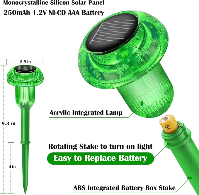 St Patricks Day Decorations Solar Lights Outdoor Pathway Waterproof 8 Pack Green LED Green Stake Acrylic Mushroom Decorative Garden Lights for Yard Landscape Patio Outside Decor Priddop