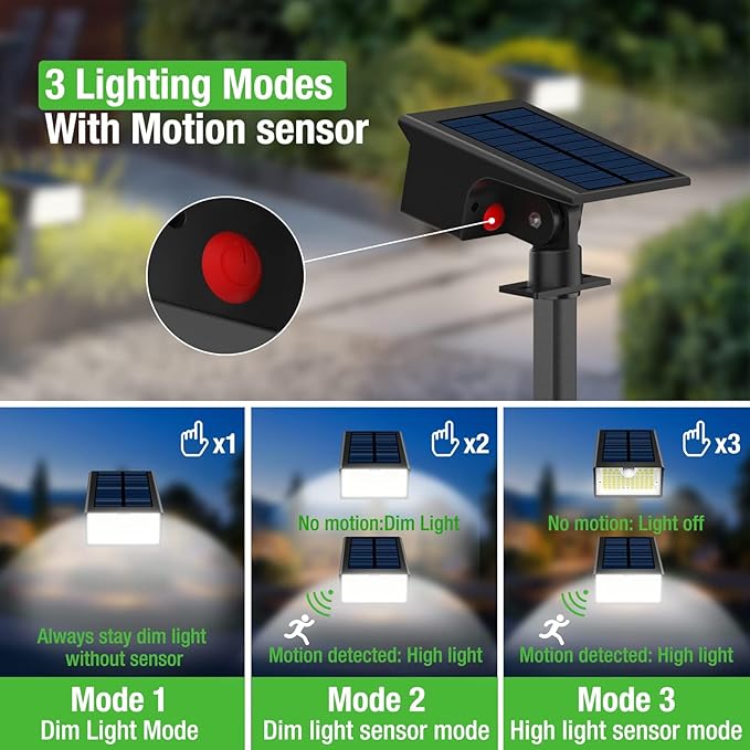 nipify 8 Pack Solar Spot Lights Outdoor - 62 LED Motion Sensor Outdoor Spotlights Waterproof with 3 Modes, Auto On/Off Solar Powered Landscape Lighting for Outside Yard Garden Tree Driveway,Cool White Nipify